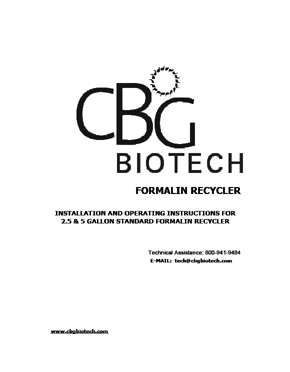 Operator's Manual for 2.5 G and 5 G Standard Formalin Recycler
